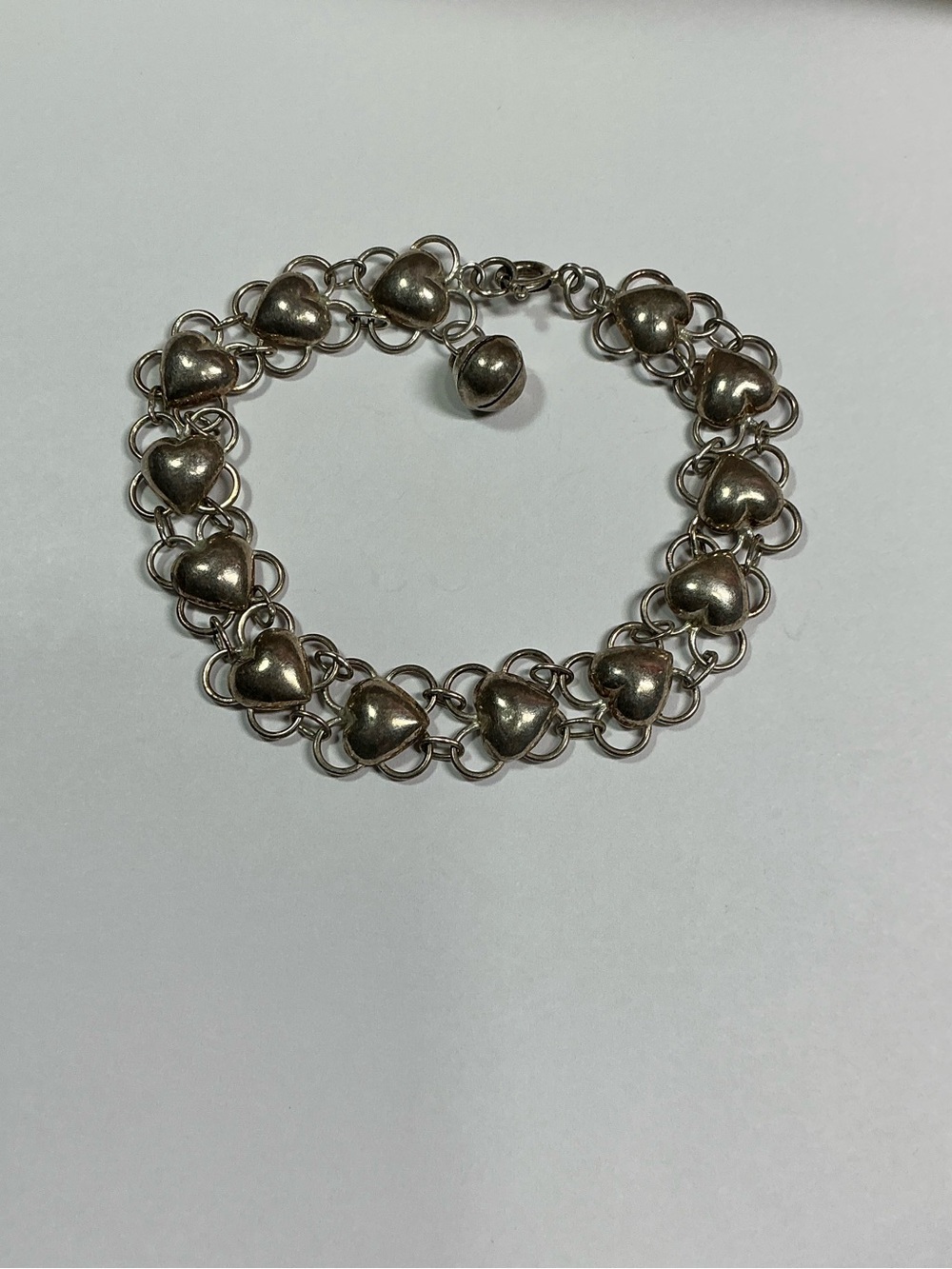 Vintage Sterling Silver Puff Heart Bracelet. 7.25 inches long